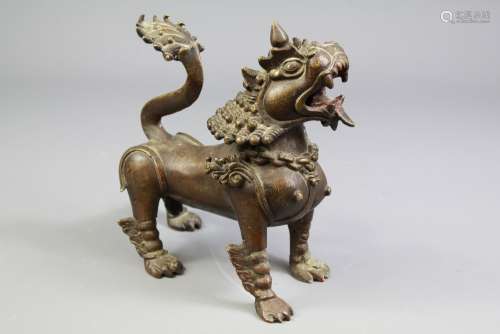 An Antique Chinese Bronze Fu Lion Censer