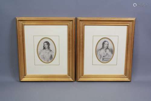 A Pair of Oval Hand Coloured Lithographs