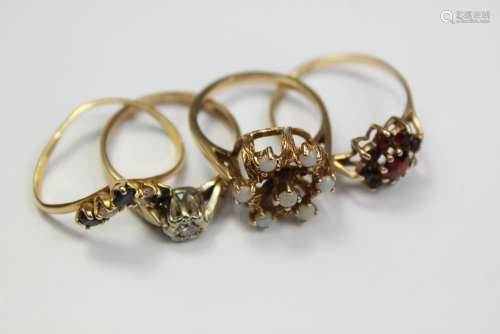 Three Lady's 9ct Yellow Gold Rings