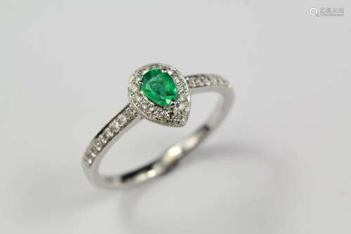 An 18ct White Gold Emerald and Diamond Ring