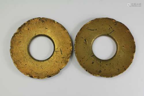 A Pair of Antique Chinese Bronze Circular Weights