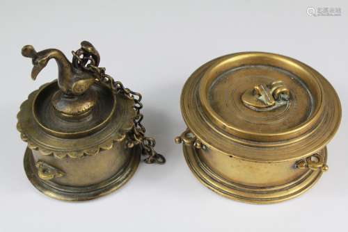 Two Mughal Bronze Ink Wells