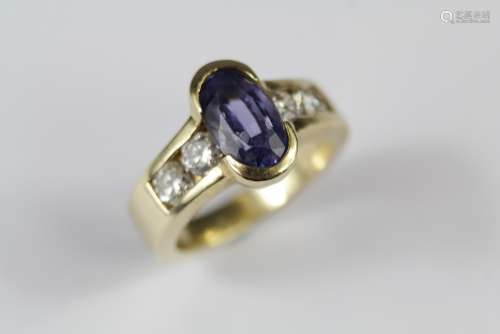 A 14ct Yellow Gold Tanzanite and Diamond Ring