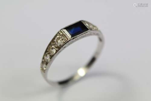 Antique Art Deco Platinum Sapphire and Diamond Ring