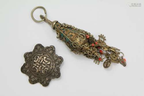 A North African (Berber) White Metal and Enamel Pendant