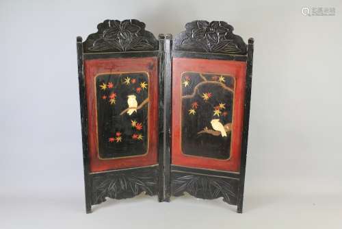 A Japanese Carved Rosewood Firescreen