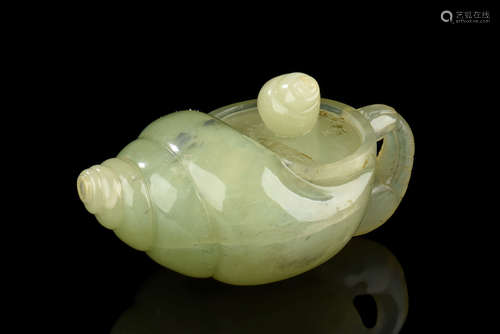 SMALL JADE CARVED 'CONCH' TEAPOT