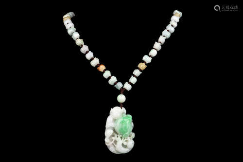 JADEITE CARVED 'MONKEY' PENDANT WITH NECKLACE