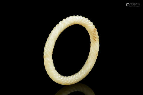 CARVED WHITE JADE BANGLE