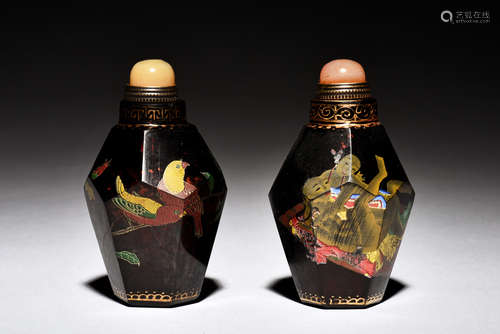 TWO ANGULAR GLASS SNUFF BOTTLES