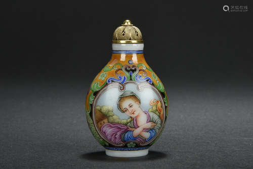 FAMILLE ROSE WESTERNERS GLASS SNUFF BOTTLE