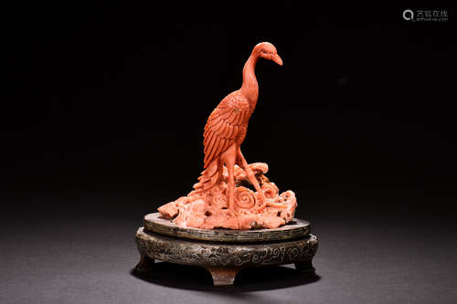 CORAL CARVED 'CRANE' FIGURE