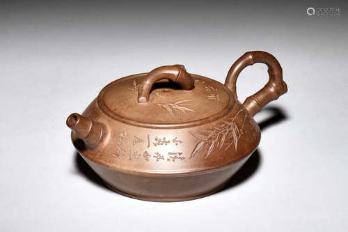 YIXING ZISHA CLAY 'CALLIGRAPHY AND BAMBOO' TEAPOT