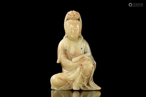 CARVED SHOUSHAN FURONG SOAPSTONE GUANYIN FIGURE