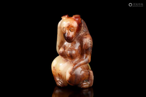 JADE CARVED 'MYTHICAL BEAR' FIGURE