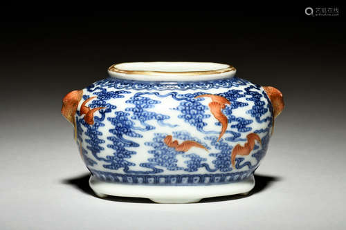 BLUE AND WHITE 'MYTHICAL BEAST' SPITTOON