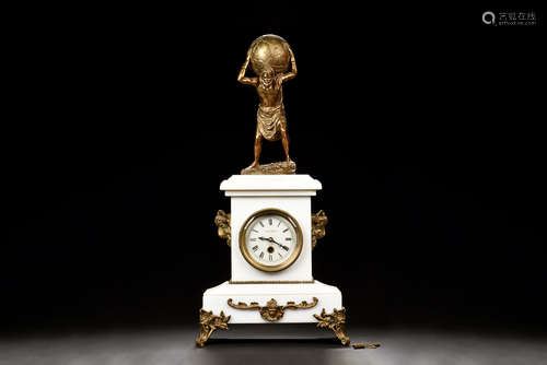 FRENCH GILT AND MARBLE ATLAS CLOCK