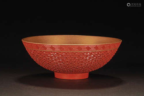 CINNABAR LACQUER STYLE GLAZED PORCELAIN BOWL