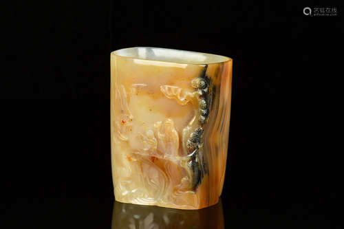 AGATE CARVED BRUSH POT