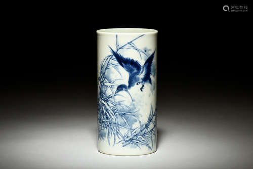 WANG BU: BLUE AND WHITE BRUSH POT