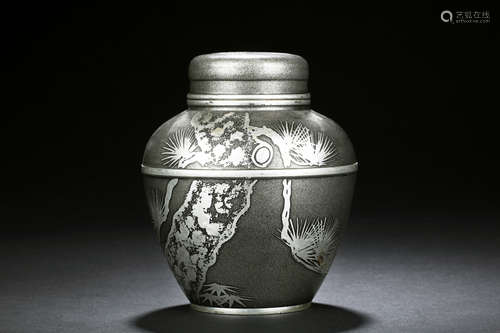 JAPANESE PEWTER TEA JAR WITH COVER