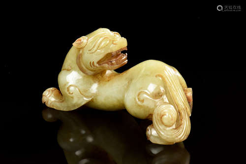 HETIAN JADE CARVED MYTHICAL LION FIGURE