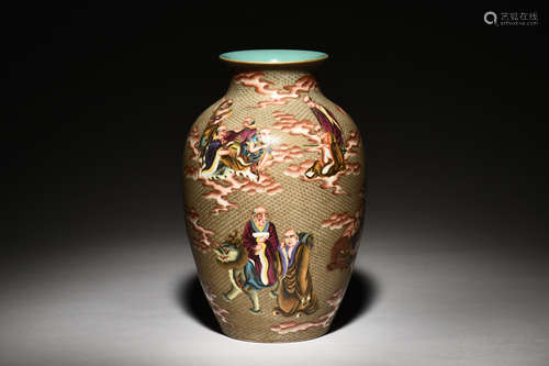 CLOISONNE ENAMELED 'EIGHTEEN ARHAT' VASE