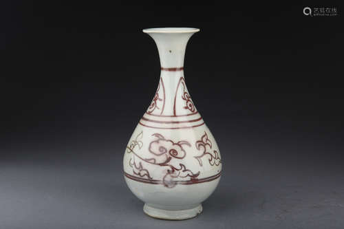 UNDERGLAZED RED BOTTLE VASE, MEIPING