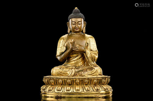 GILT BRONZE FIGURE OF SHAKYAMUNI BUDDHA