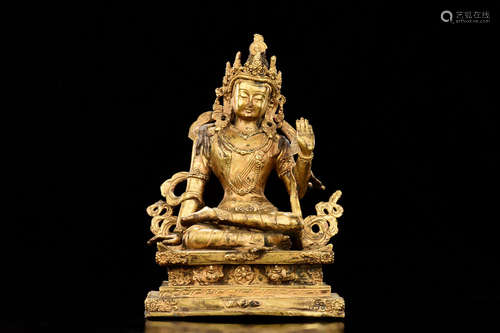 GILT BRONZE CAST BODHISATTVA SEATED FIGURE