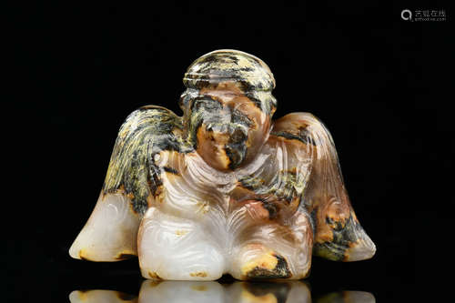 WHITE JADE CARVED 'MYTHICAL BIRD MAN' FIGURE