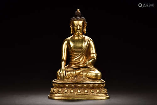 GILT BRONZE SHAKYAMUNI SEATED FIGURE