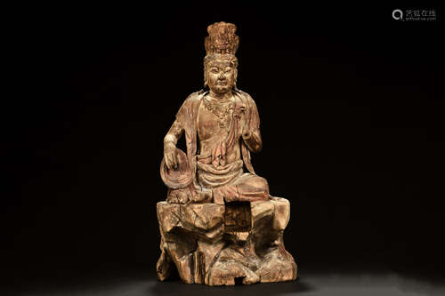 WOOD CARVED GUANYIN FIGURE