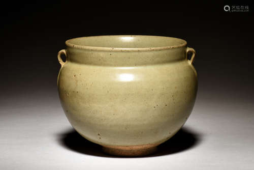 CELADON GLAZED JAR WITH HANDLES