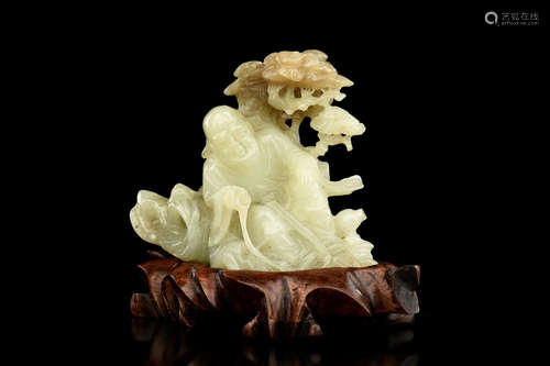 YELLOW JADE CARVED 'ELDER' FIGURE