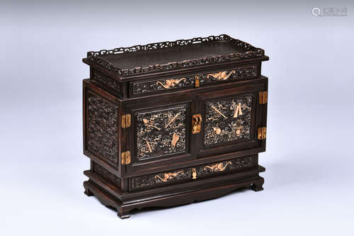 CARVED 'EIGHT TREASURES' ZITAN WOOD CABINET