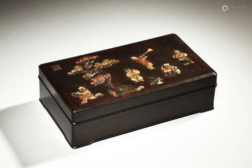 APPLIQUE INLAID ZITAN WOOD RECTANGULAR BOX