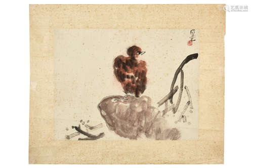 SHI HU: INK AND COLOR ON PAPER PAINTING 'BIRD'