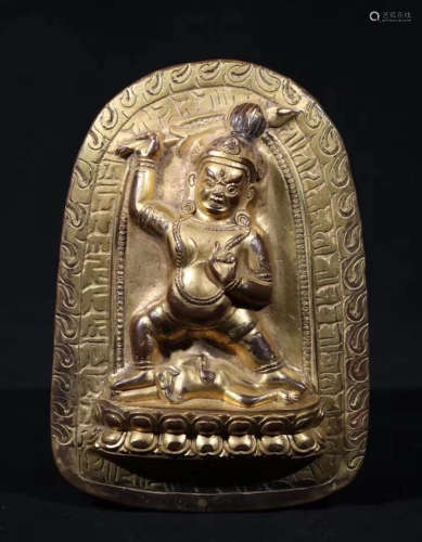 A GILT BRONZE CASTED GREEN IMMOBILE KING BUDDHA
