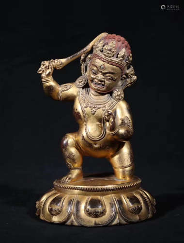 A GILT BRONZE CASTED WHITE IMMOBILE KING BUDDHA