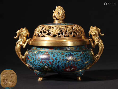 A CLOISONNE CASTED FLORAL PATTERN CENSER