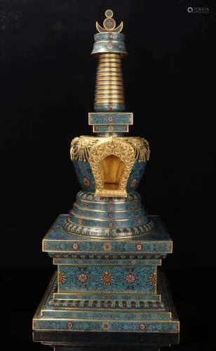A CLOISONNE CASTED RELIC STUPA