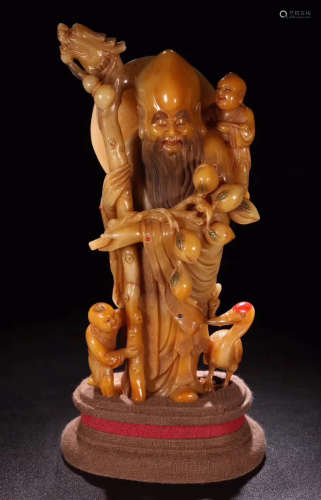 A TIANHUANG STINE CARVED LONGEVITY GOD ORNEMANT
