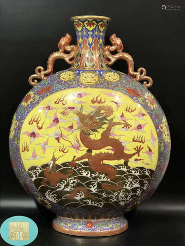 A CLOISONNE GLAZE BILDED GRAGON PATTERN VASE