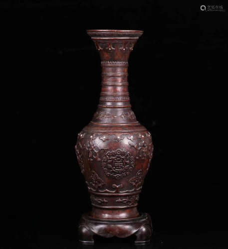 AN OLD CHENXIANG WOOD CARVED FLORAL PATTERN VASE