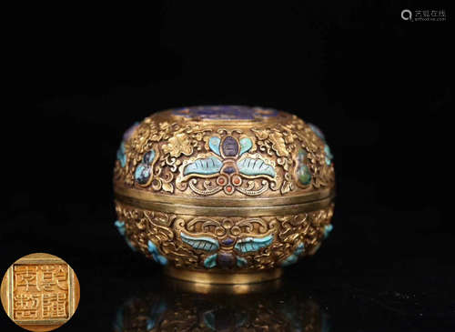 A GILT BRONZE GEM DECORATED BOX