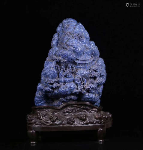 AN OLD LAZULI CARVED LANDSCAPE SHAPED ORNAMENT