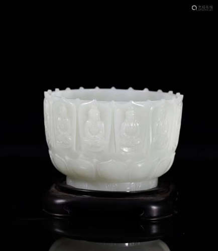 A HETIAN JADE CARVED LOTUS PATTERN BOWL