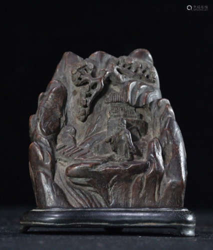 A CHENXIANG WOOD CARVED LANDSCAPE SHAPED PENDANT