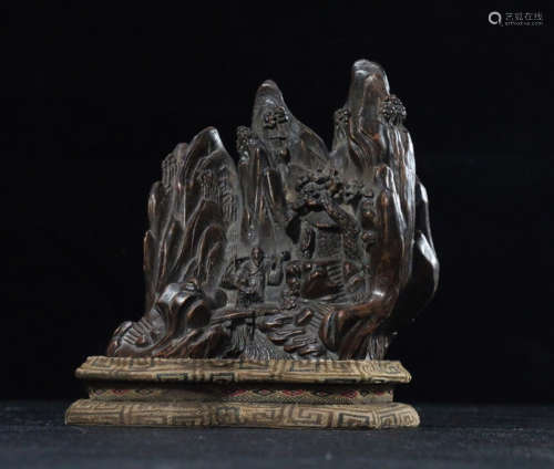 A CHENXIANG WOOD CARVED LANDSCAPE SHAPED PENDANT